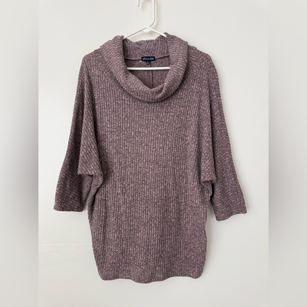 Cozy Cowl Neck Sweater in Heathered Purple